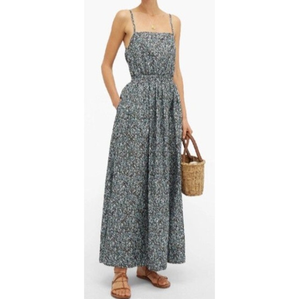 Matteau Floral Maxi Dress Blue Ditsy Print Wildflower Gathered Cottage Sz 6